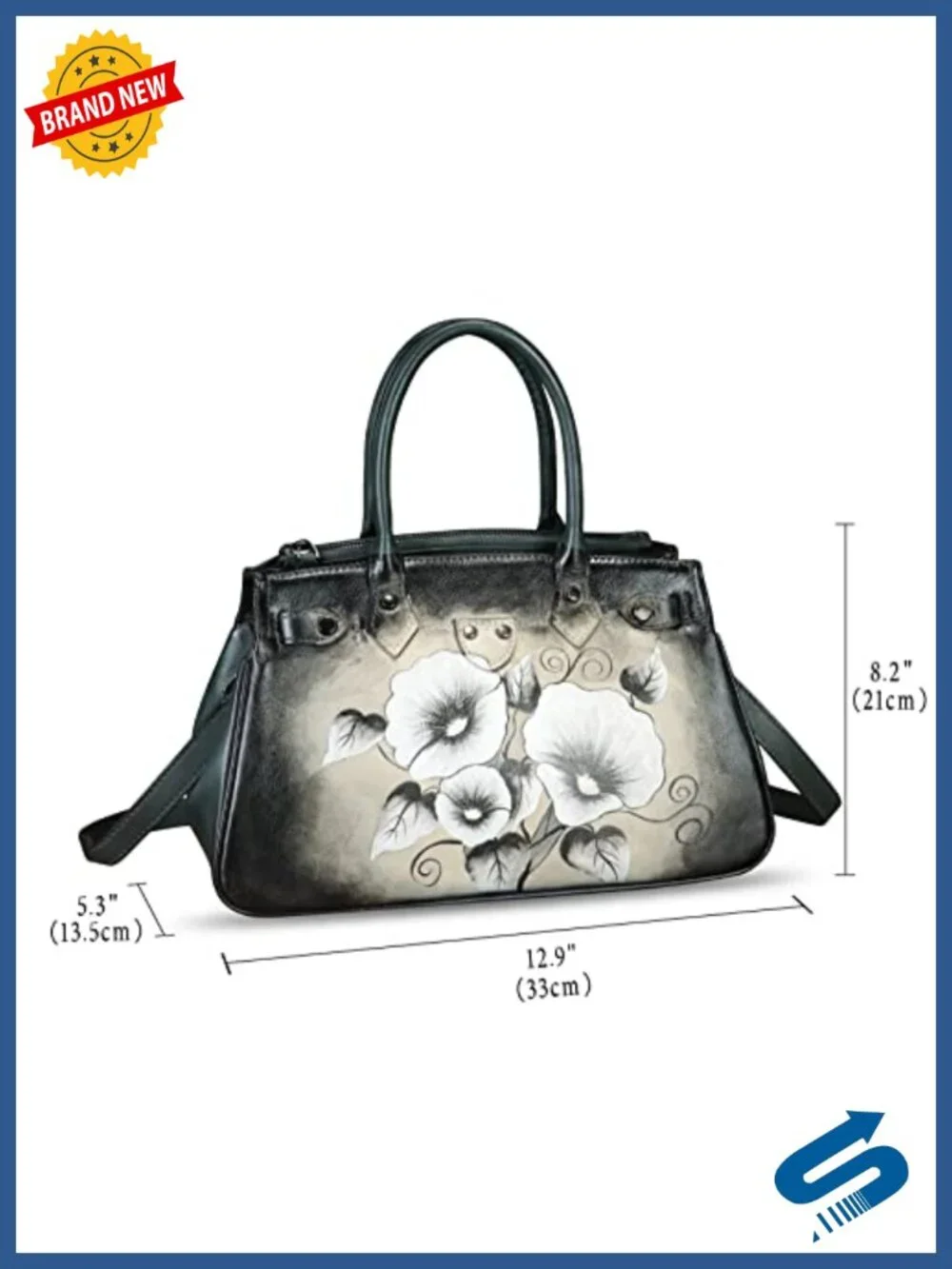 Hand Painted Genuine Leather Satchel Handbag Top Handle Crossbody Work Tote
